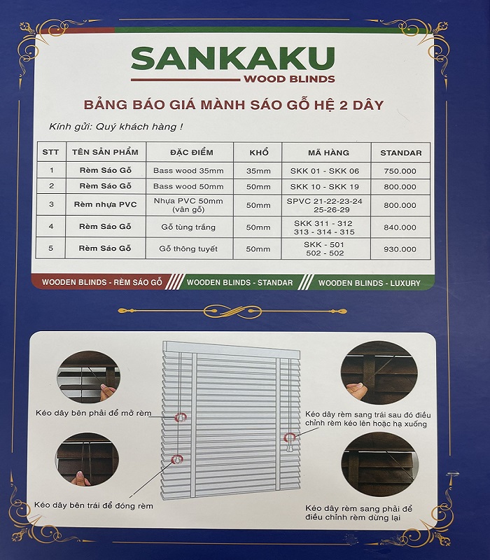 Bảng báo giá rèm gỗ Sankaku hệ 2 dây